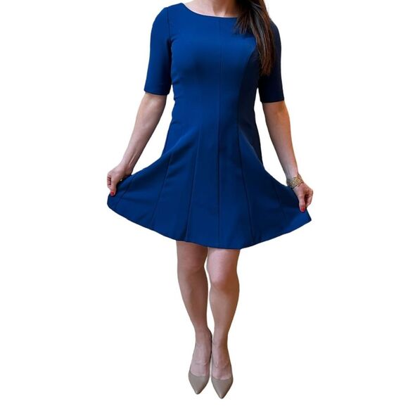 Cynthia Rowley Blue A-Line Elbow Sleeve Dress - Picture 13 of 16